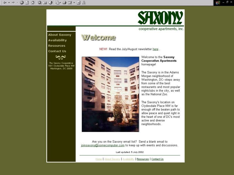 saxony home page screen shot